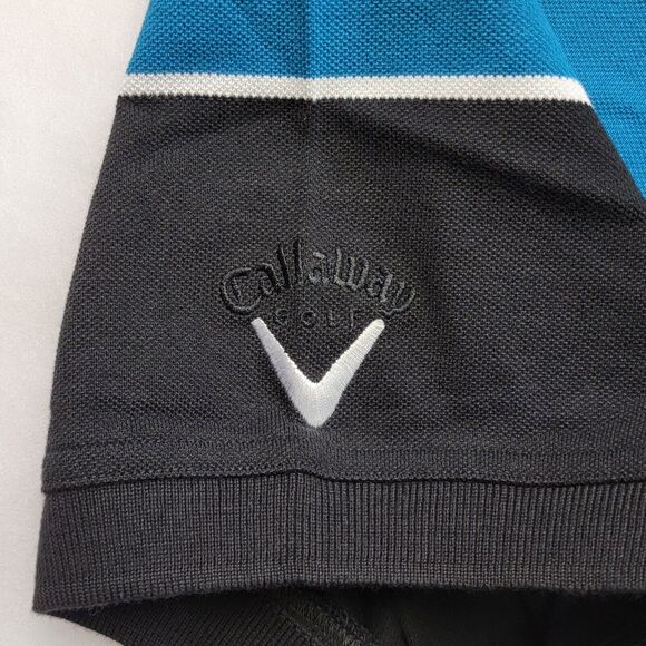 Callaway Mens Golf Polo Shirt Sz M Black Turquoise Pique Cotton Short Sleeve New - Picture 9 of 16